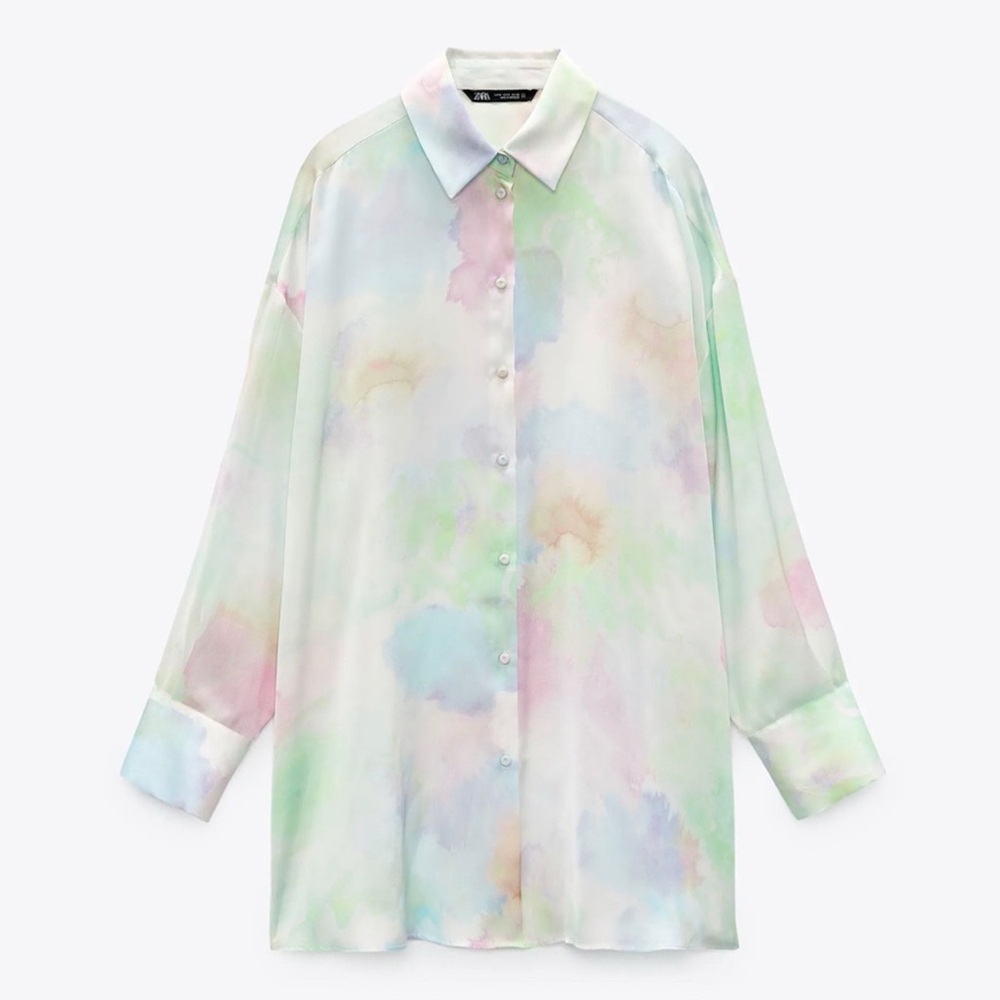 Zara Women's Pastel Watercolor Button-Down Shirt